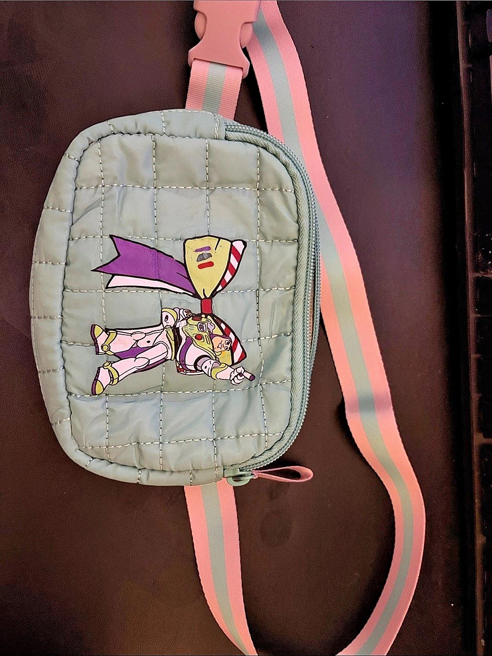 Cat & Jack Quilted Character Crossbody Bag in Green & Pink with buzz lightyear a